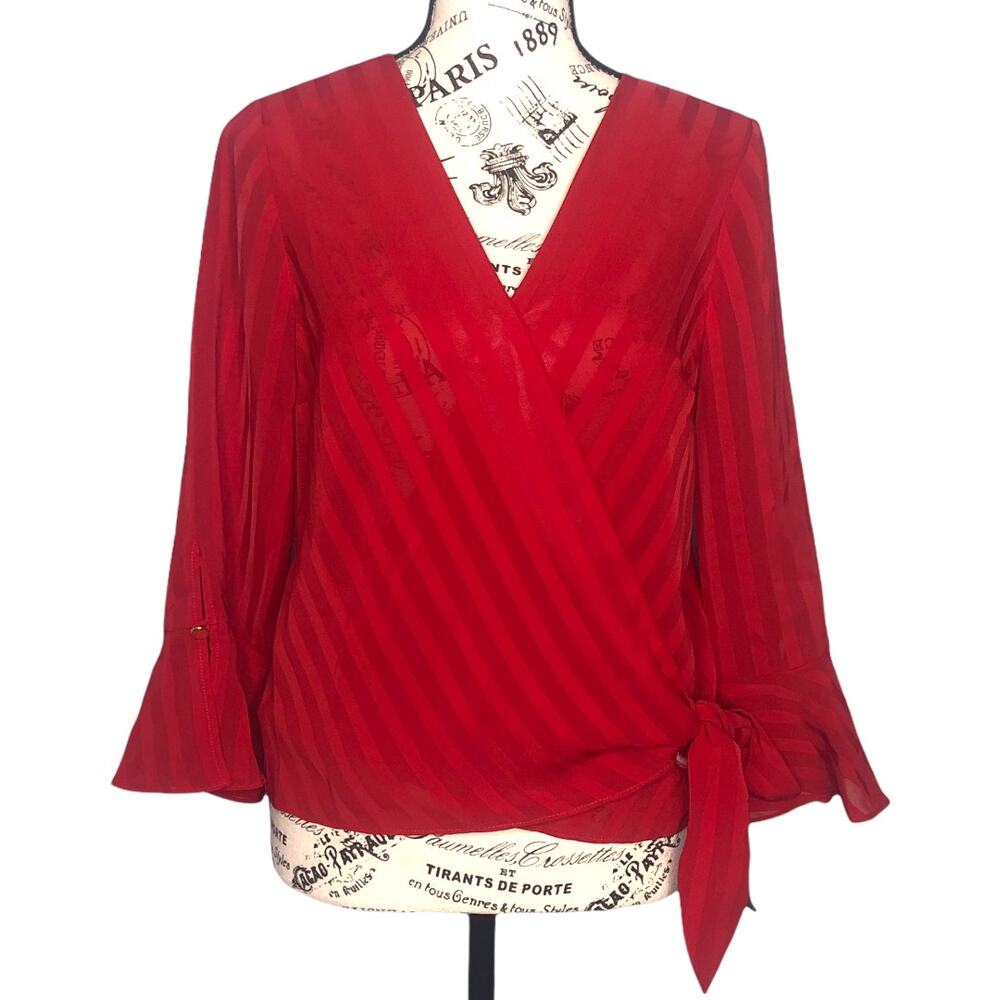 Fortune + Ivy (S) Semi-Sheer Stripe Front Tie Wrap Blouse - Stitch Fix NWT